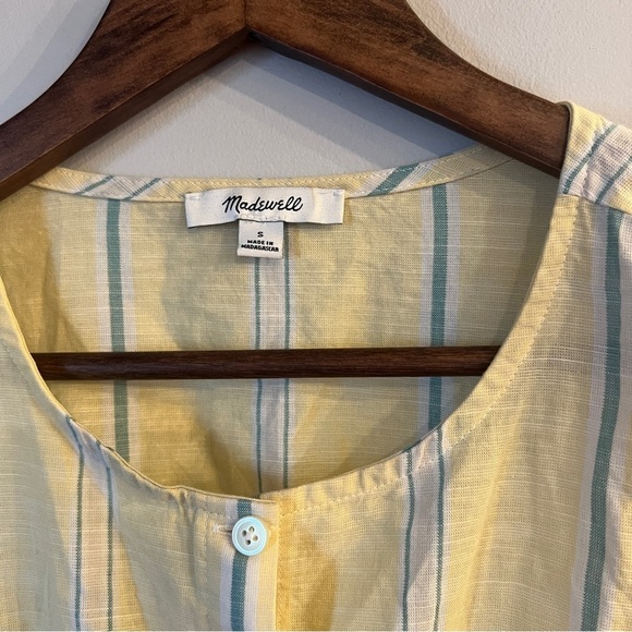 MADEWELL Women’s Yellow Striped Drawstring Waist Short Sleeve Top Size S - Picture 3 of 5